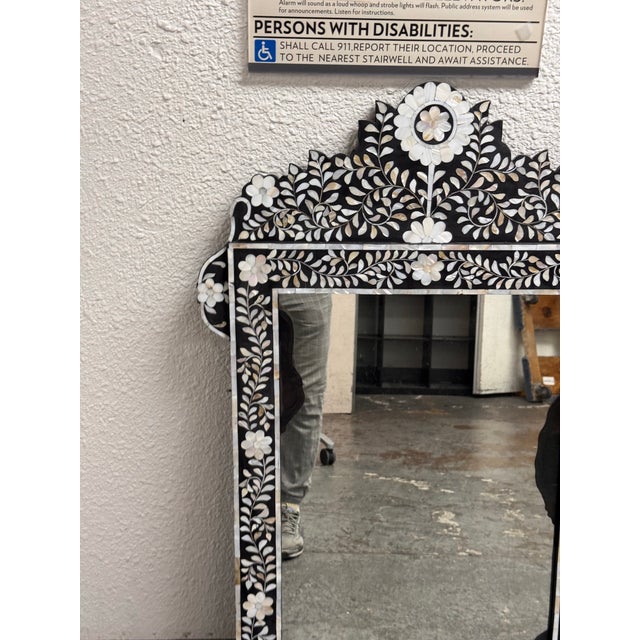 Moroccan Style Mother-of-Pearl Inlaid Floral Wall Mirror For Sale - Image 10 of 12