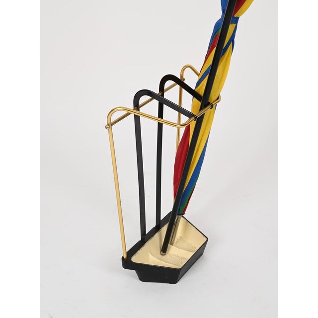 Black Vintage Brass and Enameled Metal Umbrella Stand by Gio Ponti, Italy, 1950s For Sale - Image 8 of 12