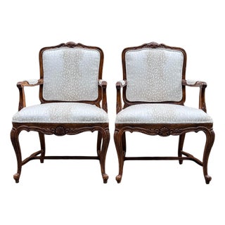 Newly Upholstered Vintage Louis XV French Arm Chairs - A Pair For Sale