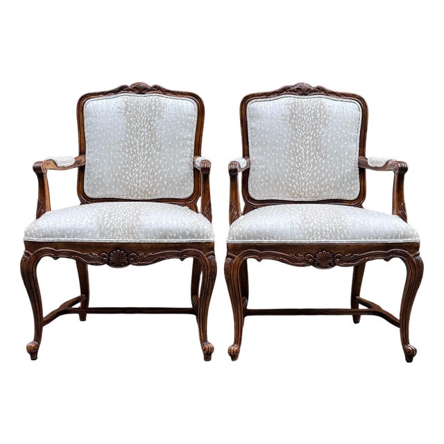 Newly Upholstered Vintage Louis XV French Arm Chairs - A Pair For Sale