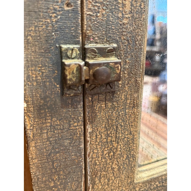 Wood Antique Quebec Pharmacy Wall Cabinet Original Blue Paint Folk Art For Sale - Image 7 of 9