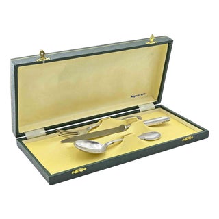 Vintage Child's Silver Cutlery Set of Fork, Spoon & Knife with Box, Mid-20th Century, Set of 4 For Sale