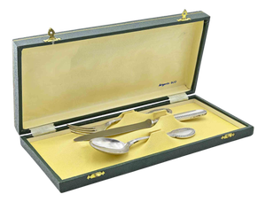 Vintage Child's Silver Cutlery Set of Fork, Spoon & Knife with Box, Mid-20th Century, Set of 4