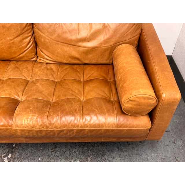 Animal Skin Poly & Bark Napa Leather Sectional Sofa + Chaise, Cognac Tan For Sale - Image 7 of 12