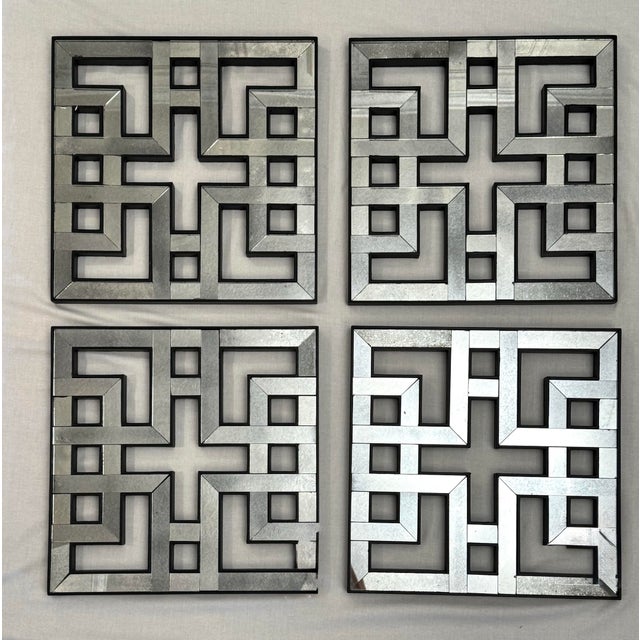 Chinoiserie Vintage Hollywood Regency Fretwork Geometric Wall Mirrors, Set of 4 For Sale - Image 3 of 14