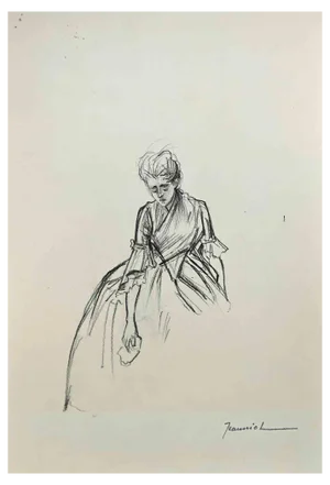 Pierre Georges Jeanniot, Sorrowful Lady, Original Drawing, 1890s