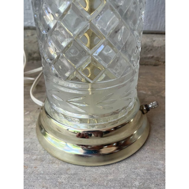 1980s 1980s Vintage Pair of Leviton 3-Way Cut Glass Crystal Gold Tone Table Lamps For Sale - Image 5 of 12