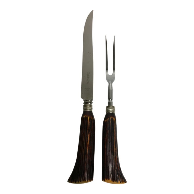English Bakelite Horn Carving Set - A Pair For Sale