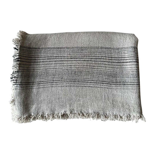 French Flax Linen Throw With Stripes For Sale