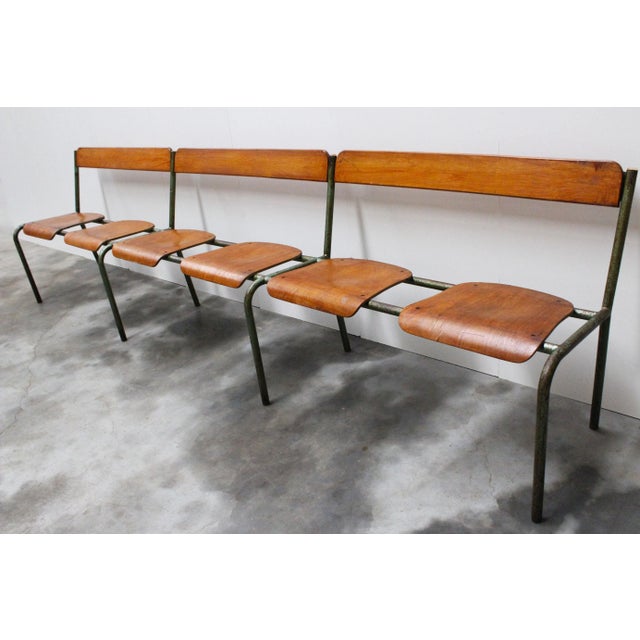 Wood Large French Industrial Bench from Mullca, 1950s For Sale - Image 7 of 13