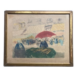 Georges Gobeau Dit Gobô, The Market of Douarnenez, Aquatint, 1890s-1910s, Framed For Sale