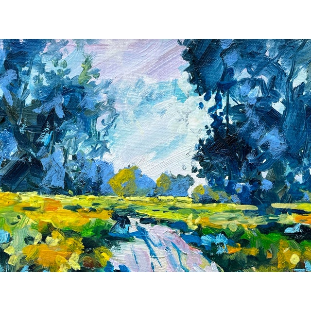 Paint Original American Impressionist Landscape Oil Painting of Trees and a Meadow of Flowers For Sale - Image 7 of 8