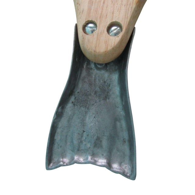 Vintage Salmon Serving Trencher Board Wood Cast Aluminum Head and Tail Winsome Wood For Sale - Image 10 of 11
