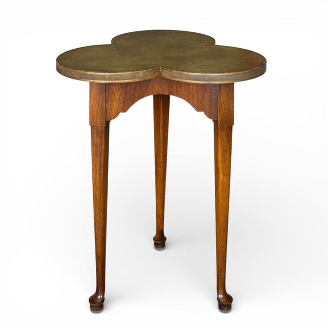 Queen Anne Mid-20th Century Mahogany Trefoil Chair-Side Table With Tooled Leather Top For Sale - Image 3 of 8