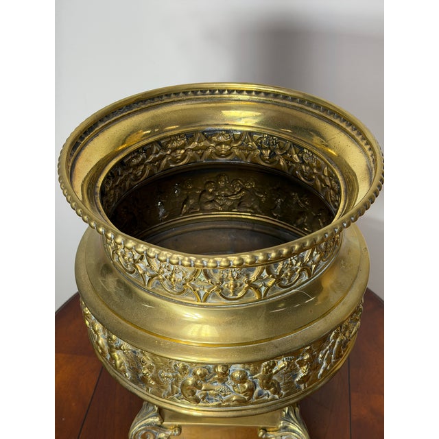Metal 1880s French Empire Style Rococo Revival Victorian Jardiniere W/Original Liner For Sale - Image 7 of 13