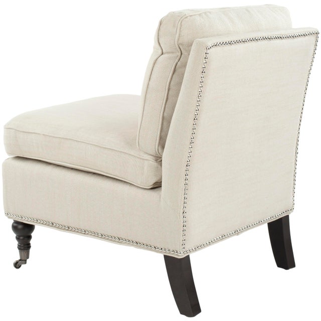 Slipper Chair, Off White & Espresso For Sale - Image 4 of 10