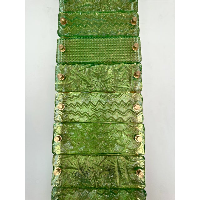 Mid-Century Modern Large Contemporary Pair of Brass Green Gold Leaf Murano Glass Sconces, Italy For Sale - Image 3 of 13