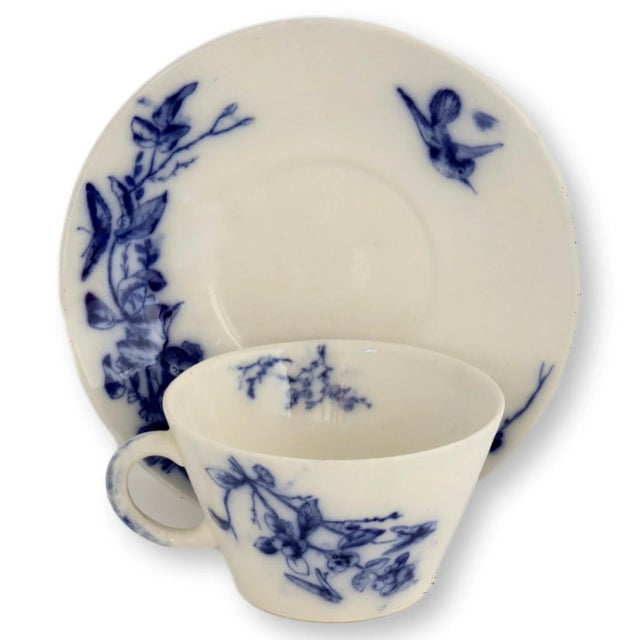 Late 19th Century Late 19th Century Flow Blue "Bluebird" Cup & Saucer Set- 2 Pieces For Sale - Image 5 of 5