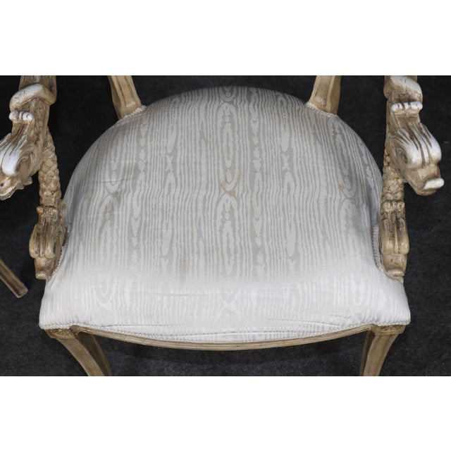 Set of 4 19th C. Italian Directoire Style Painted Dolphin Arm Dining Chairs For Sale - Image 11 of 15