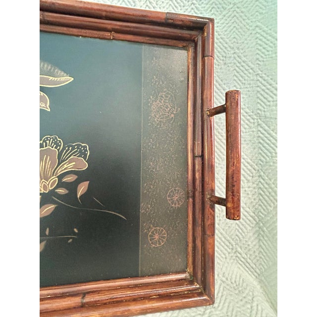 Vintage “Art De Chine” Bamboo and Black Lacquer Tray Attributed to Palecek For Sale In New Orleans - Image 6 of 12