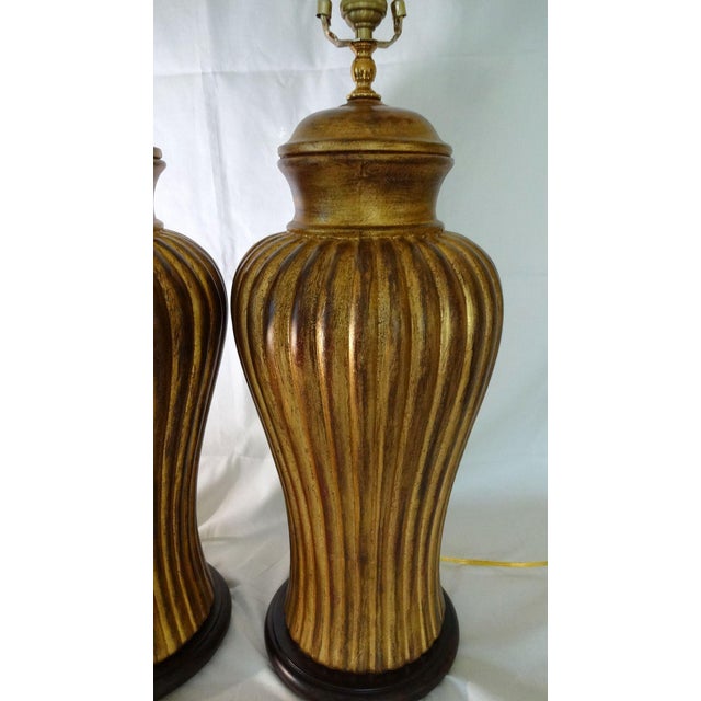 Wood Florentine Finish Ginger Jar Shaped Lamps by Wildwood For Sale - Image 7 of 11