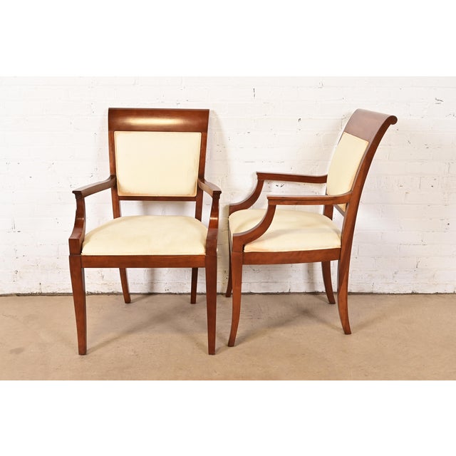 Brown Baker Furniture Modern Regency Cherry Wood Upholstered Armchairs, Pair For Sale - Image 8 of 12
