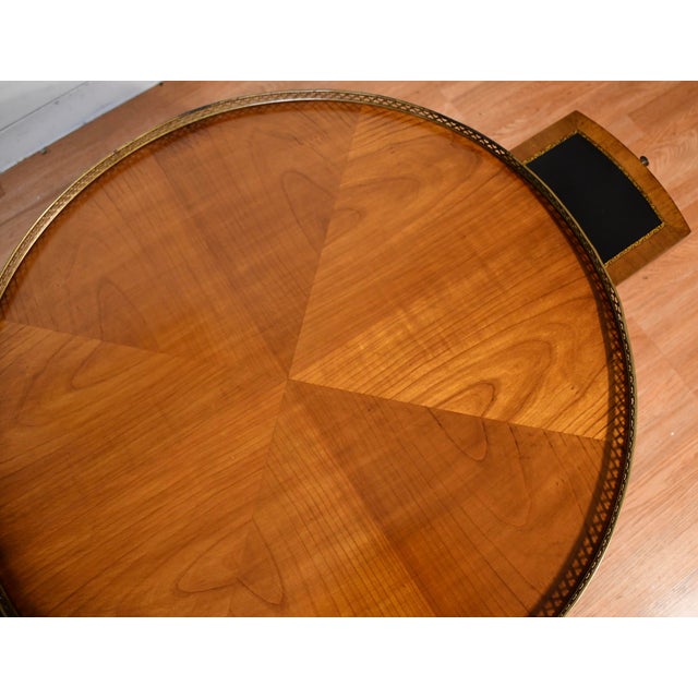 1930s French Louis XVI Style Walnut Coffee Accent Table Brass Gallery Railing For Sale - Image 12 of 14