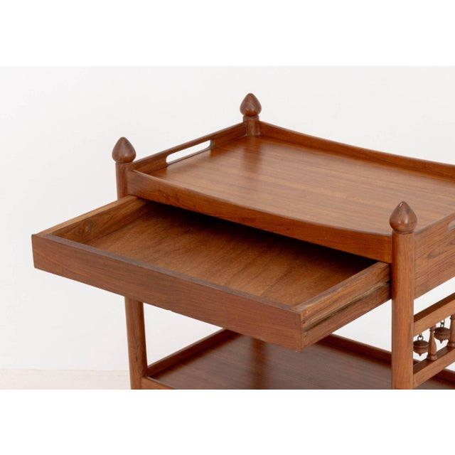 Wood Danish Teak Rolling Tea Trolley For Sale - Image 7 of 9