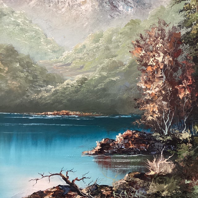 Mid 20th Century Mid 20th Century Painting on Canvas “Misty Mountain“ Signed Framed For Sale - Image 5 of 12