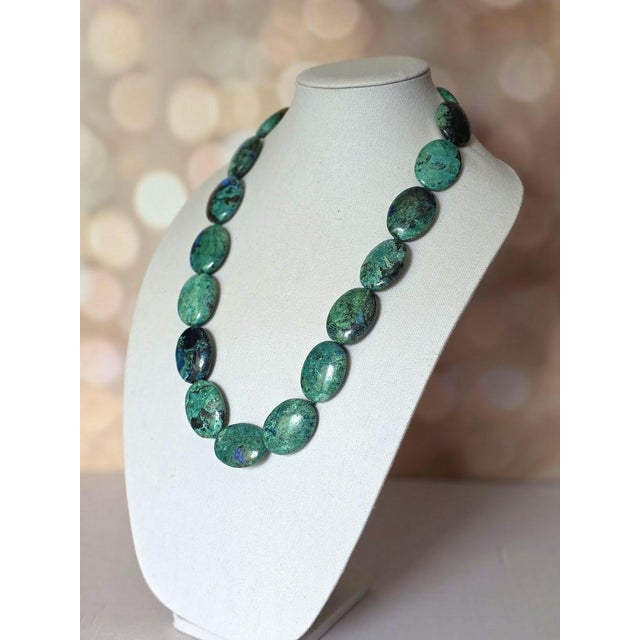 Native American Vintage Arizona Chrysocolla Statement Necklace Believed to Be Native American, Sterling Silver Clasp, Southwestern Jewelry For Sale - Image 3 of 9