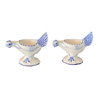 Vintage Delft Handpainted Pair of Egg Stands For Sale