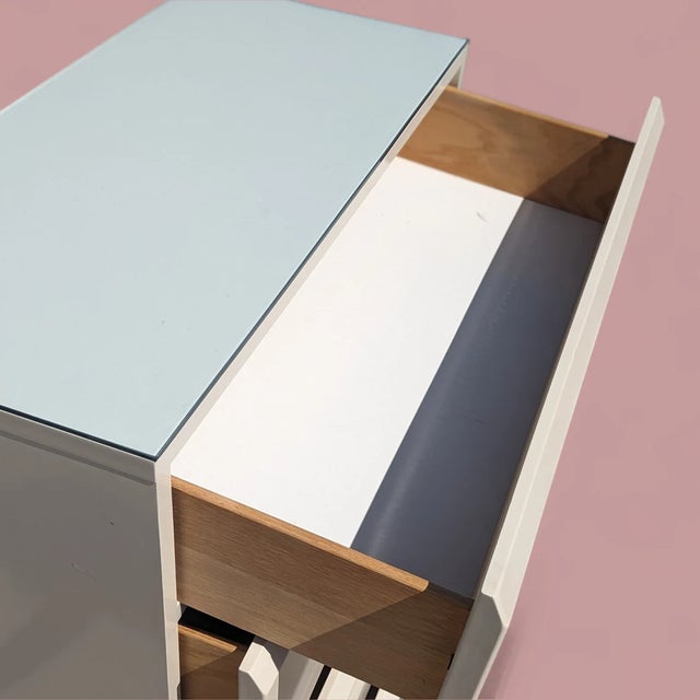 Postmodern Laminate & Glass Top Highboy Dresser by Lane, 1980s For Sale - Image 9 of 10