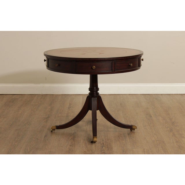 Ethan Allen Regency Style Round Leather Top Mahogany Rent Table For Sale - Image 12 of 18