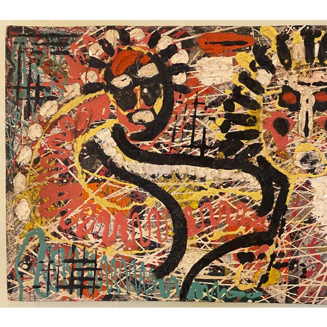 Late 20th Century Jean-Michel Basquiat Style Neo-Expressionist Mixed Media Abstract Figural Painting For Sale - Image 5 of 12