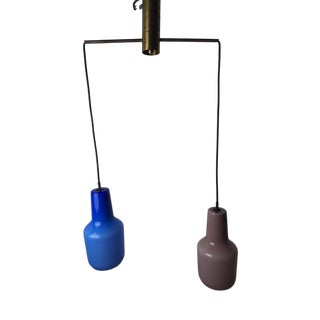 Brass Chandelier with Blue and Pink Glass by Fulvio Bianconi for Venini, 1950s For Sale