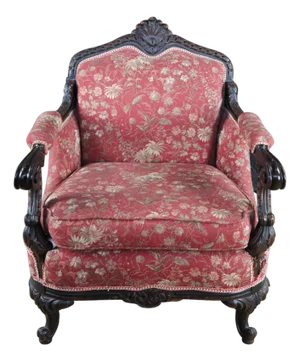 Antique Victorian Carved Mahogany Baroque Rococo Fauteuil Parlor Armchair