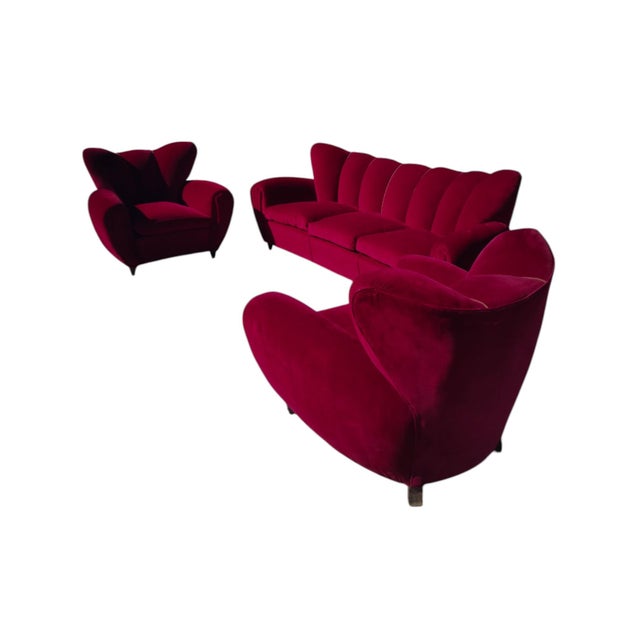 3-Seater Sofa and Armchairs in Velvet attributed to Guglielmo Ulrich, 1950s, Set of 3 For Sale - Image 6 of 15