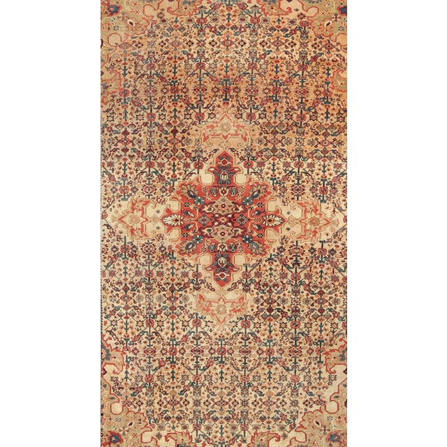 1910s Antique Persian Sultanabad With Medallion in Yellow Cream, Blue Red and Green For Sale - Image 5 of 9