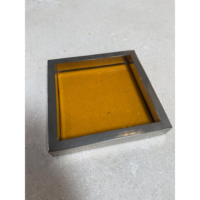 1970s Vintage Amber Glass and Chrome Tray / Catchall Dish For Sale - Image 5 of 8
