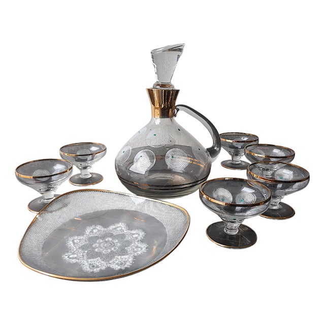 Liqueur Carafe, Glasses and Bowl, 1960s, Set of 8 For Sale