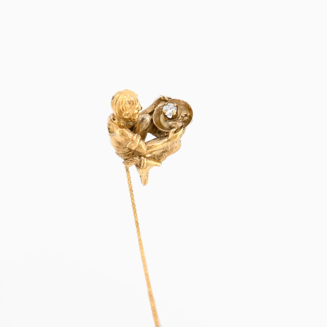 Metal Antique 9k Gold & Diamond Figural Gold Panning Miner Stick Pin For Sale - Image 7 of 15