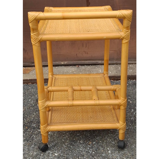 Late 20th Century Rattan and Cane Rolling Bar Cart For Sale - Image 9 of 10