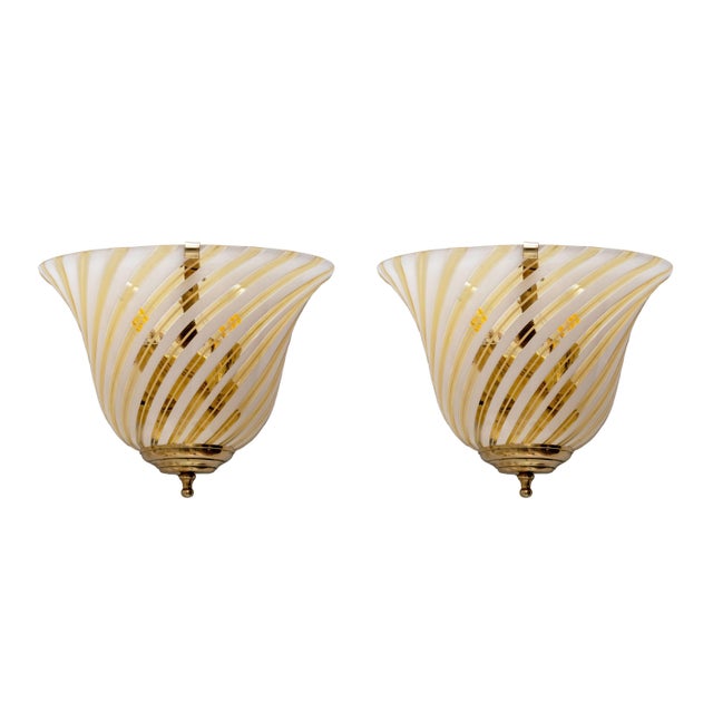 Murano Glass and Brass Sconces in the style of Barovier & Toso, 1960s, Set of 2 For Sale - Image 10 of 10