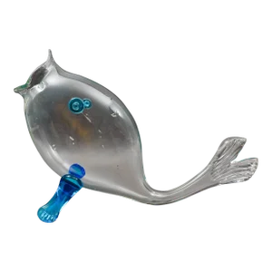 Mid 20th Century Empoli Attributed Italian Large Fish Blue Clear Art Glass Bowl Vase Sculpture