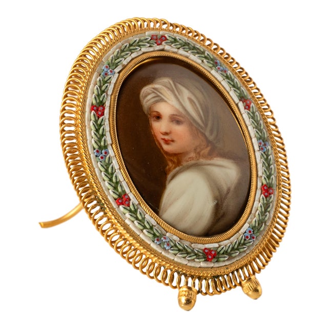 Antique Italian Micro Mosaic Miniature Portrait Painting Porcelain Guido Reni, 1895 For Sale - Image 4 of 18