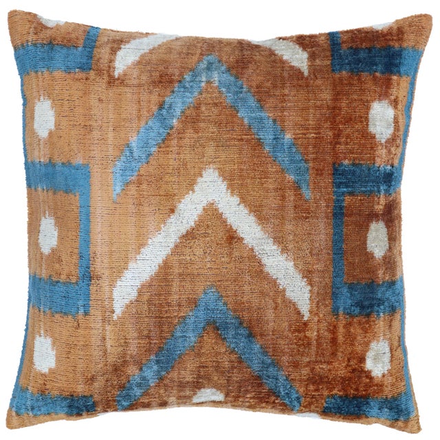 Textile Contemporary Velvet Brown Ivory Throw Pillow With Down Insert For Sale - Image 7 of 7
