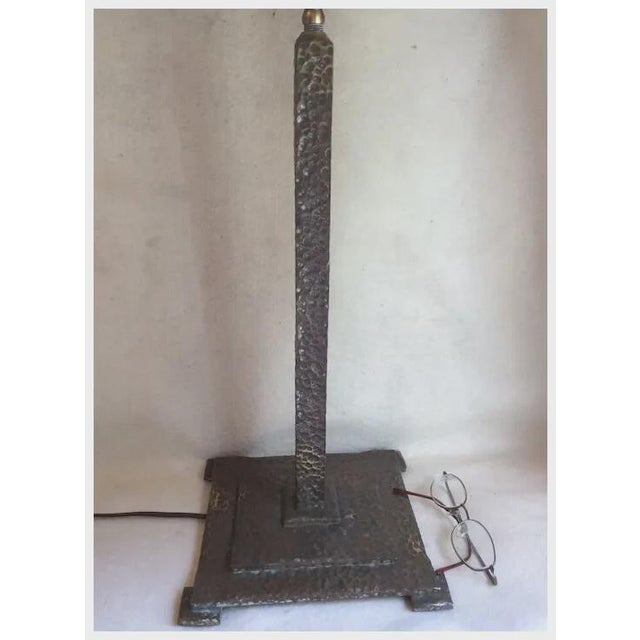 Metal Antique Arts & Crafts, Mission Hand Hammered Bronze Lamp For Sale - Image 7 of 10