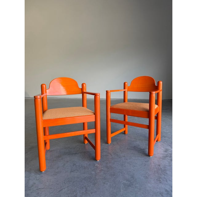 Pair of Vintage Orange Hank Lowenstein Padova Armchairs For Sale In Tampa - Image 6 of 12