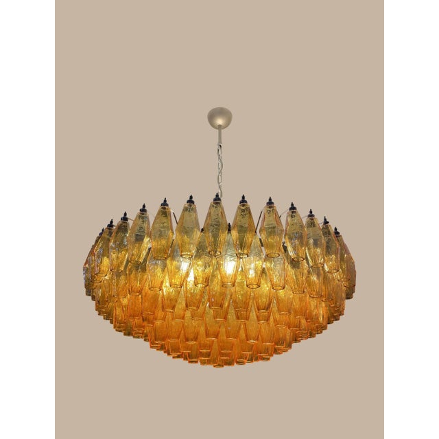 ALREADY WIRED FOR US/AU/EU Huge Italian poliedri glass Chandelier ; its is made by 185 AMBER glasses “poliedri” shape, one...