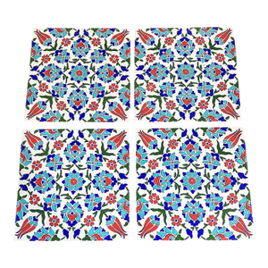 Turkish Iznik Red & Blue Floral Pattern Ceramic Tile
